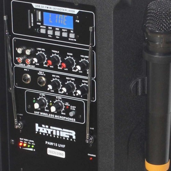 רמקול מוגבר 15" 400W עם סוללה ומיקרופונים