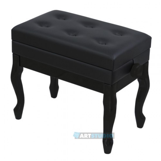 כיסא לפסנתר שחור מבריק עם תא אחסון