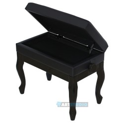 כיסא לפסנתר שחור מבריק עם תא אחסון