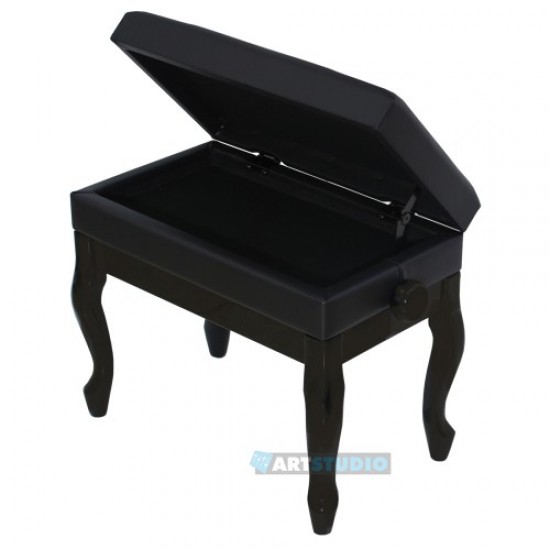כיסא לפסנתר שחור מבריק עם תא אחסון