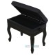 כיסא לפסנתר שחור מבריק עם תא אחסון