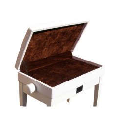 כיסא לפסנתר לבן עם תא אחסון