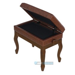 כיסא לפסנתר חום מבריק עם תא אחסון